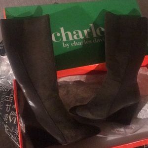 Charles David brown wedge suede boots
